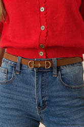 Endless Charm Cognac Brown Textured Faux Leather Belt