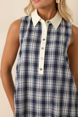 Small Town Story Navy Plaid Cotton Midi Dress