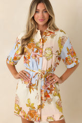 MINKPINK Fiore Multi Pastel Floral Mini Shirt Dress