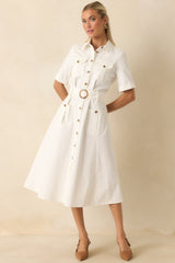 Prosperina Bentley White Cotton Twill Utility Midi Dress