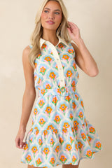 Weekend in Palm Springs Orange & Light Blue Floral Mini Dress
