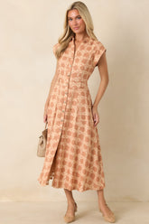 The Next Chapter Tan & Ivory Printed Midi Dress