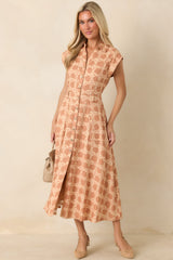The Next Chapter Tan & Ivory Printed Midi Dress