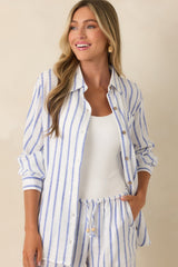 Salt Air & Sunshine Blue Stripe Gauzy Cotton Button-Up Shirt