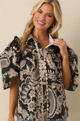 End Of Story Black Multi Paisley Floral Print Cotton Blouse