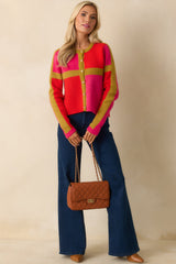 All About Now Pink and Red Knit Color Block Cardigan