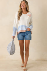 Pocketful of Sunshine White Multi Knit V-Neck Sweater
