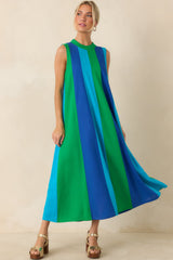 Sunset on Repeat Green & Blue Colorblock Sleeveless Midi Dress