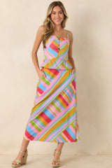 Nothing But Good Vibes Multi Geometric Cotton Linen Midi Skirt