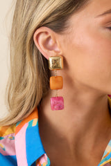 Catch the Sunset Orange & Pink Tiered Square Drop Earrings