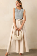Taking Time Off Ecru Cotton Belted Palazzo Pants