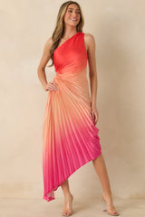 Poetic Charm Coral Pink Ombre Asymmetric One Shoulder Maxi Dress