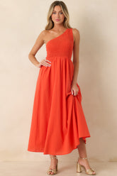 FRNCH Liberatore Coral Orange One-Shoulder Cotton Maxi Dress