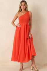 FRNCH Liberatore Coral Orange One-Shoulder Cotton Maxi Dress