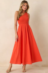 FRNCH Liberatore Coral Orange One-Shoulder Cotton Maxi Dress