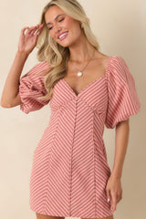 MINKPINK Paloma Coral Pink Stripe Cotton Linen Mini Dress