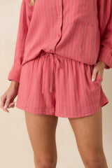 Z Supply The Perfect Coral Pink Stripe Drawstring Shorts