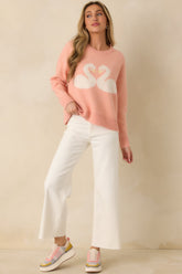 Love Birds Coral Orange Knit Swan Sweater
