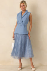 Caught You Smiling Cornflower Blue Textured Woven Belted Lace Midi Dress