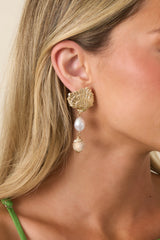 By Invitation Only Gold Shell & Pearl Drop Earrings