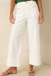 Looking Polished White Stretch Cotton Wide Leg Pants