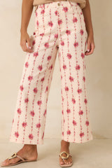 Rose Trellis Ivory Floral Cotton Wide Leg Pants