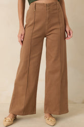 Business & Pleasure Camel Brown Cotton Wide Leg Cropped Pants