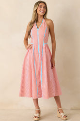 Poolside Poetry Poppy Red Stripe Contrast Halter Midi Dress
