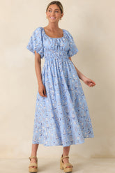 Curated Charm Blue Toile Print Cotton Midi Dress