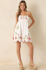 Meet Me in Paradise White Multi Floral Embroidered Cotton Mini Dress