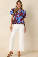 The Garden's Calling Wine & Cobalt Floral Cotton Eyelet Top