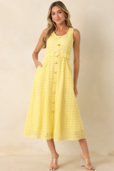 Garden Society Yellow Cotton Eyelet Sleeveless Midi Dress