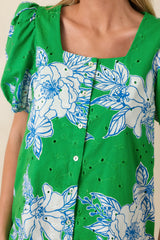 If You Ask Me Green & White Floral Cotton Puff Sleeve Mini Dress