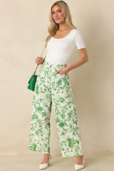 Grow Your Own Way Green Floral Print Cotton Wide Leg Pants