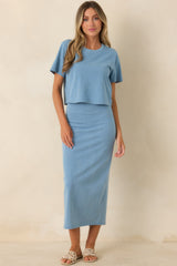 Z Supply Gail Washed Indigo Cotton Jersey Denim Midi Skirt