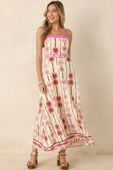 Palms & Prosecco Pink Floral Cotton Linen Maxi Dress