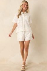 School's Out Ivory Multi Cotton Linen Fish Print Shorts
