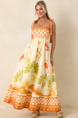 Born for the Beach Ivory Multi Tropical Zodiac Print Cotton Maxi Dress