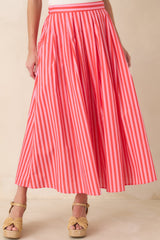 Making Moves Orange & Pink Stripe Cotton Maxi Skirt