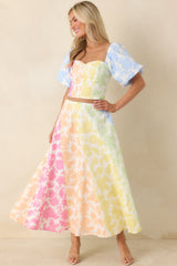 She's a Rainbow Multi Floral Cotton Linen Midi Skirt