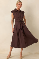 A Better Plan Brown Cotton Poplin Belted Midi Dress