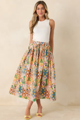 Find Me in Florence Pink Multi Floral Cotton Tie-Front Midi Skirt
