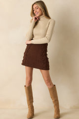 Let's Be Honest Chocolate Brown Cable Knit Mini Skirt
