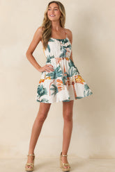 Already Booked It Ivory Multi Tropical Print Tiered Mini Dress