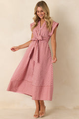 Lunch on the Riviera Pink Stripe Cotton Midi Dress