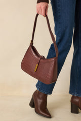 Worth The Risk Chocolate Brown Croc Embossed Faux Leather Handbag