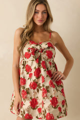 Say It with Roses Champagne Multi Floral Jacquard Mini Dress