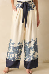 The Whole Picture Navy Multi Print Belted Wide Leg Pants