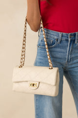 Hold the Line White Quilted Faux Leather Chain Strap Handbag