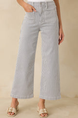 Right Where We Are Navy Stripe Cotton High Waisted Wide Leg Jeans